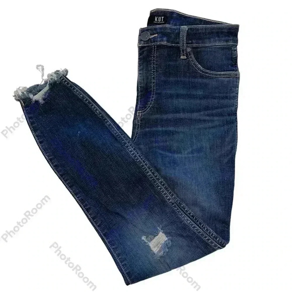 Kut Distressed Donna Fab Ab Ankle High Waist Stretch Zip Dark wash Jeans 4 - Picture 4 of 10